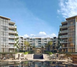 5 stöckiges gebäude im U mit Pool in der mitte, frontansicht, Projekt Casa Juanillo