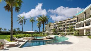 Das Wohn- und Ferien- Projekt Coral Lake in Punta Cana Ansicht über den Pool